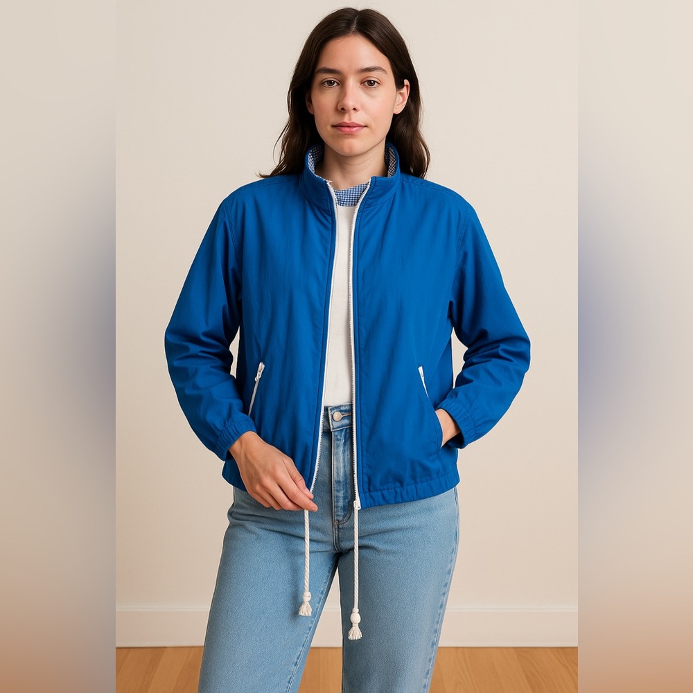 Koret Francisca Blue Nylon Windbreaker Jacket Women’s Large Vintage Lightweight